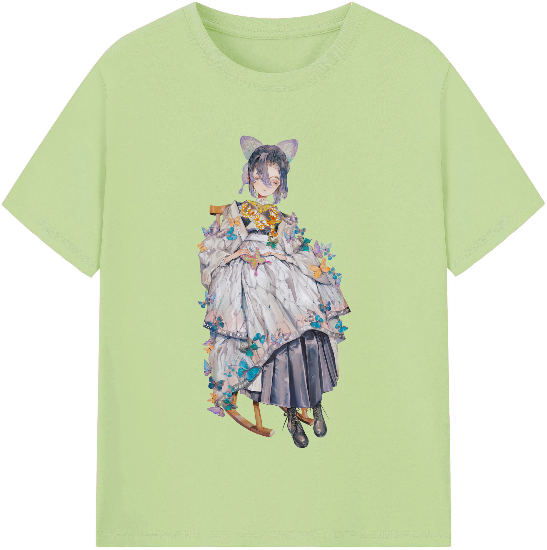 （画像用） 鬼滅の刃（きめつのやいば）蟲柱-胡蝶 しのぶ／こちょう しのぶ Kochou Shinobu 綿100％半袖Tシャツ（フロントプリント）
